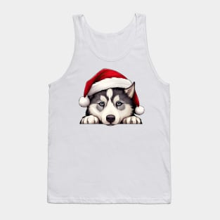 Christmas Peeking Siberian Husky Dog Tank Top